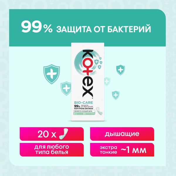 Прокладки ежедневные Antibacterial Bio Care Kotex/Котекс 20шт