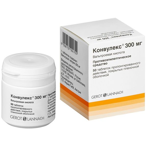 Конвулекс таблетки п/о плен. пролонг действия 300мг 50шт
