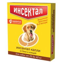 Инсектал капли для собак весом от 20 до 40кг от блох и клещей тюбик-пипетка 2,9мл 6шт
