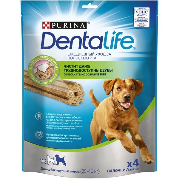 Лакомство для взрослых собак крупных пород, для поддержания здоровья полости рта DentaLife 36г