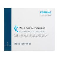 Менопур Мультидоза лиофилизат для приг. раствора для в/м и п/к введ. 1200МЕ ФСГ+1200МЕ ЛГ 1шт+игла 2шт+шпр/игл 18шт, миниатюра фото №2
