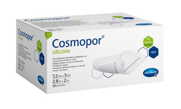 Повязка стерильная пластырного типа с контактным слоем Cosmopor Silicone/Космопор Силикон 7,2х5см 50шт фото №2