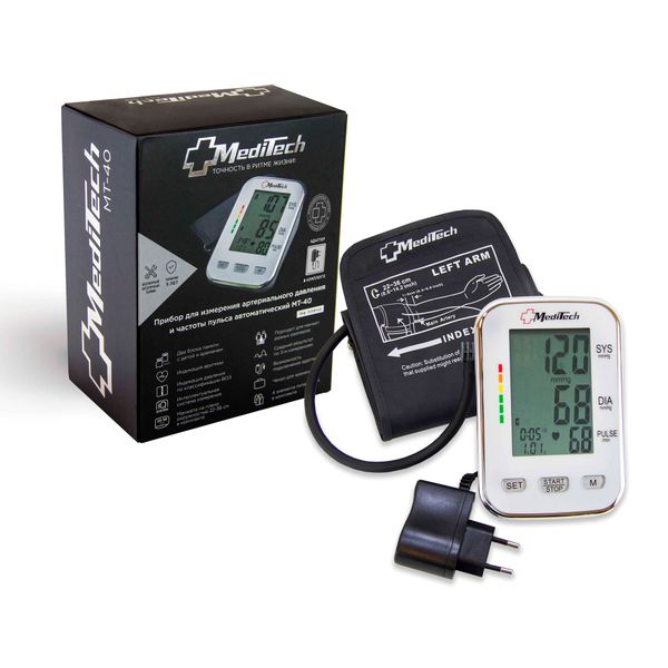 Meditech тонометр (прибор для измерения артериального давления и частоты пульса) автоматический мт-40 с адаптером НЕ ОПРЕДЕЛЕНО 1107485 Meditech тонометр (прибор для измерения артериального давления и частоты пульса) автоматический мт-4 - фото 1