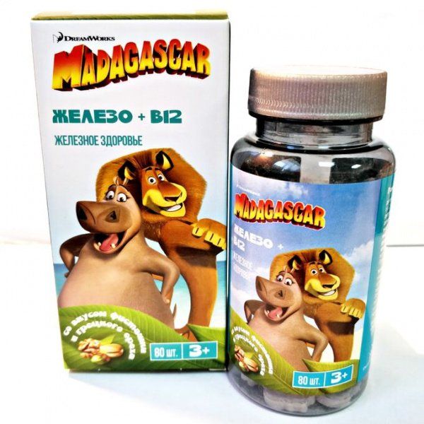Мадагаскар железо + В12 жевательные таблетки со вкусом фисташки и грецкого ореха 1050мг 80шт 