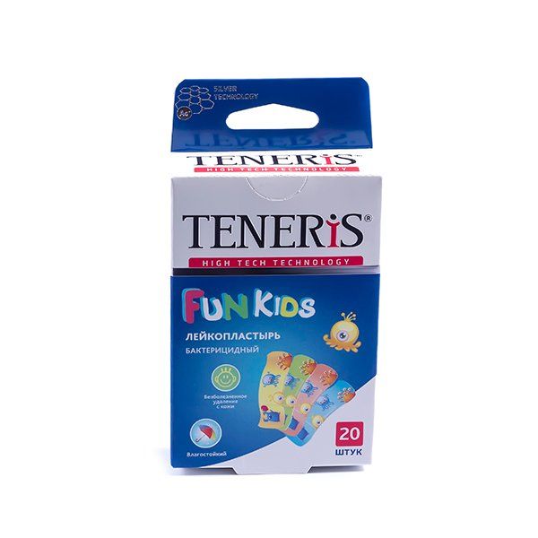 Пластырь бактерицидный на полимерной основе с рисунками Fun Kids Teneris/Тенерис 5,6см х 1,9см 20шт. пластырь бактерицидный на нетканой основе sensitive teneris тенерис 7 6см х 1 9см 20 шт