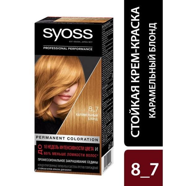 Краска для волос 8-7 Карамельный Блонд Syoss/Сьосс 115мл крем краска для волос garnier olia карамельный блонд оттенок 9 30 112 мл
