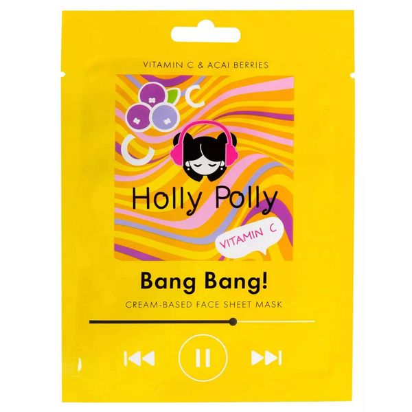 Маска тканевая для лица на кремовой основе с витамином С и ягодами асаи Bang bang Holly Polly/Холли Полли 22г полли и нейл