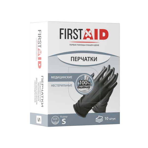 Перчатки диагностические нитриловые неопудренные нестерильные черный First Aid/Ферстэйд 10шт р.S перчатки нитриловые сверхпрочные нестерильные неопудренные sfm 25 пар xl