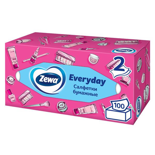 Салфетки бумажные косметические неароматизированные в коробках Everyday Zewa/Зева 100шт (6286) kartika салфетки бумажные 3 слоя принцессы 56