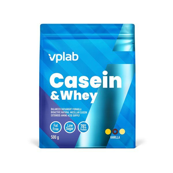 Казеин и Протеин сывороточный ваниль Casein&Whey Vplab 500г