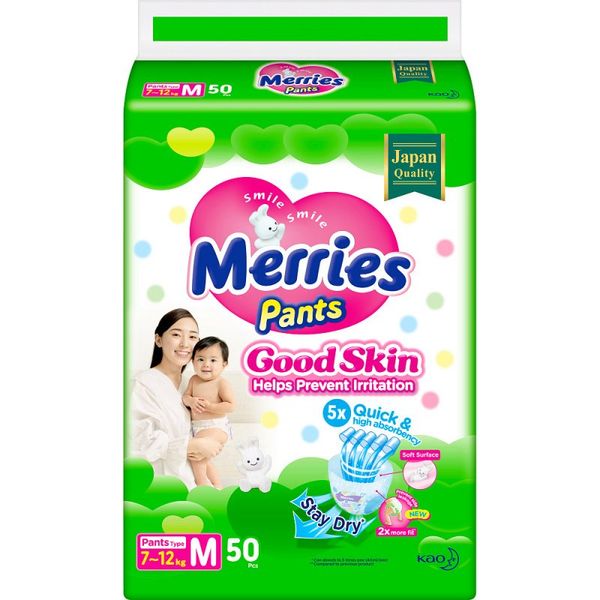 Трусики-подгузники для детей 7-12кг Good skin Merries/Меррис 50шт р.M