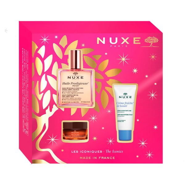 Набор Nuxe/Нюкс: Масло сухое цветочное 50мл+Крем для лица увлажняющий 48 часов 30мл+Бальзам для губ с медом банка 15г Laboratoire NUXE