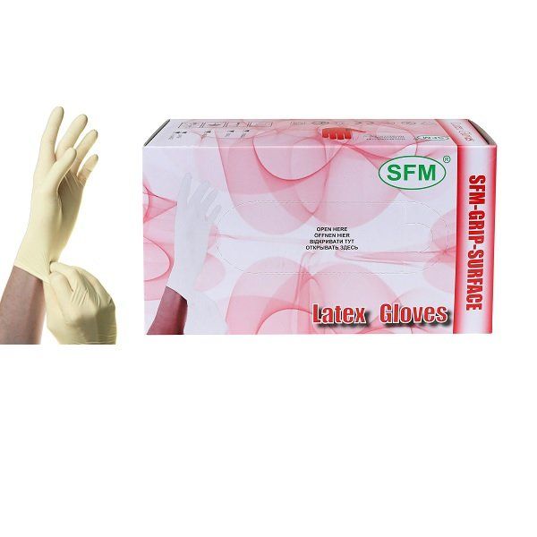 Перчатки смотровые однораз. нестерильн. латексные SFM неопудренные текстурированные цвет натуральный разм. M №100 SFM Hospital Products