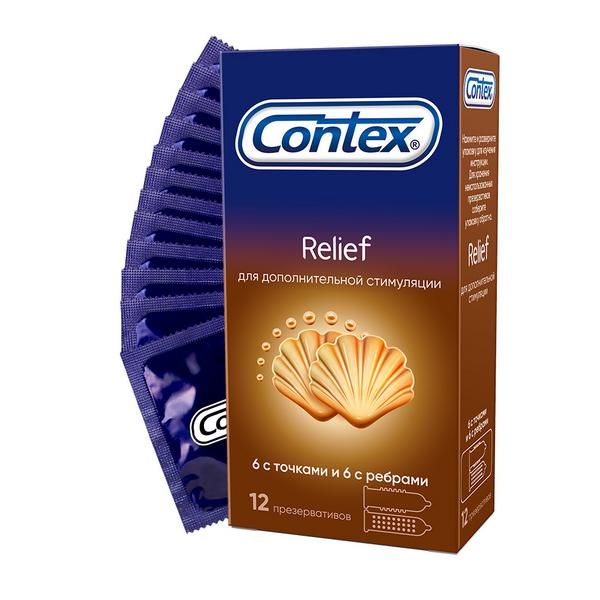 Купить Презервативы Contex (Контекс) Relief с ребрами и точками 12 шт., ЛРС Продактс Лтд, Великобритания