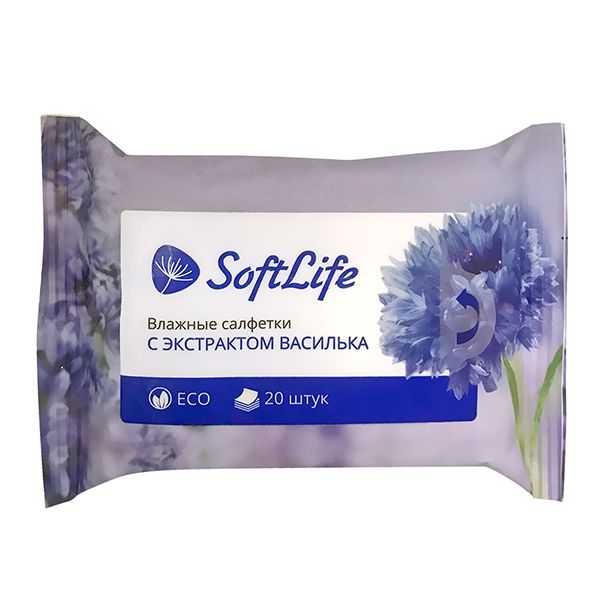 Салфетки влажные с экстрактом василька SoftLife/СофтЛайф 20шт