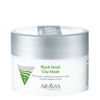 Маска для глубокого очищения лица против черных точек Clay Black head Aravia Professional 150мл миниатюра