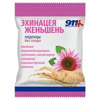 Эхинацея и женьшень с витамином С без сахара 911 Ваша служба спасения леденцы пакет 2,5г 50г, миниатюра фото №3