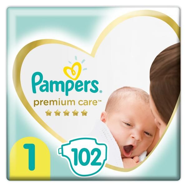 Подгузники детские одноразовые для мальчиков и девочек Premium Care Pampers/Памперс 2-5кг 102шт