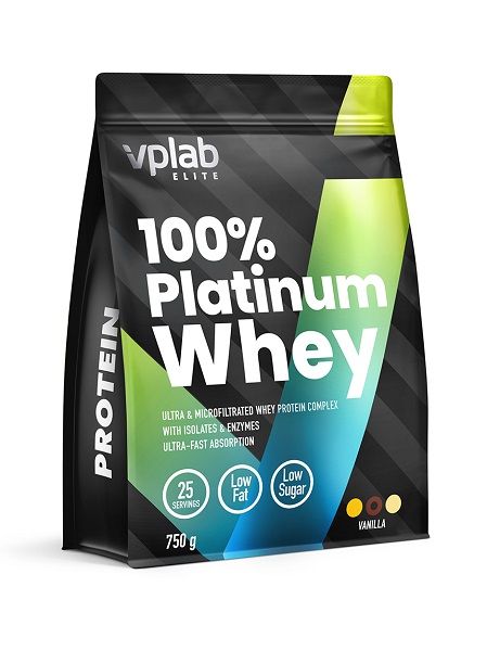 Протеин сывороточный 100% ваниль Platinum Whey Vplab 750г