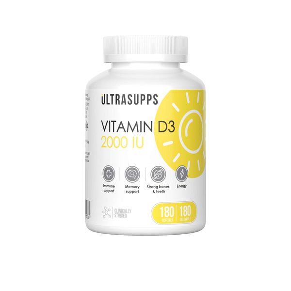 Витамин Д3 UltraSupps/Ультрасаппс капсулы мягкие 2000МЕ 180шт ultrasupps витамин д3 2000 ме 180 мягких капсул ultrasupps