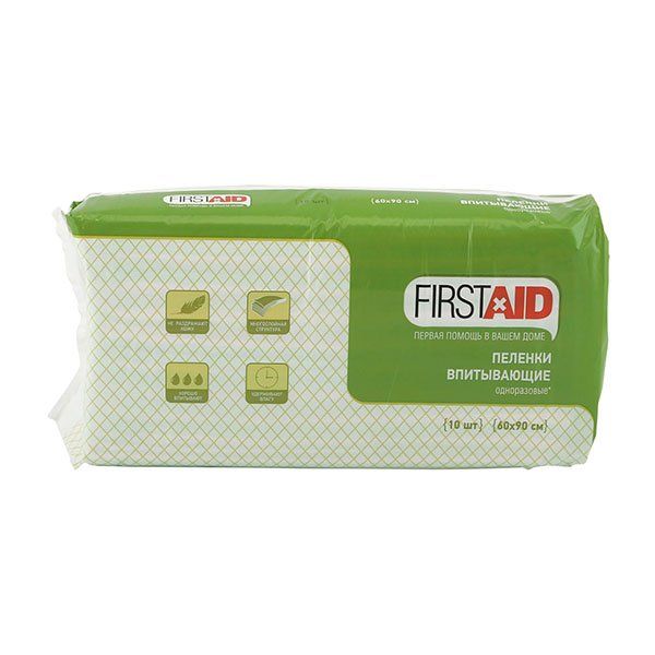 Пеленки медицинские впитывающие First Aid/Ферстэйд 60х90см 10шт бинт когезивный самофиксирующийся first aid ферстэйд 4мх4см