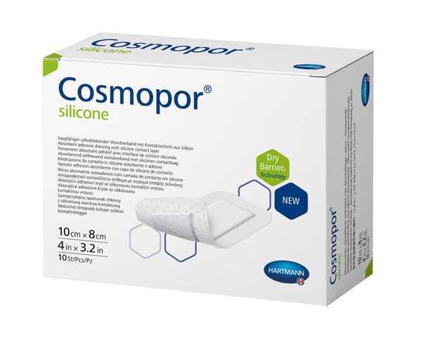 Повязка стерильная пластырного типа с контактным слоем Cosmopor Silicone/Космопор Силикон 10х8см 10шт фото №3