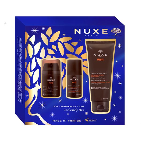 Набор Men Nuxe/Нюкс: Дезодорант шариковый 24 часа 50мл+Гель для душа 200мл+Гель для лица увлажняющий 50мл Laboratoire NUXE