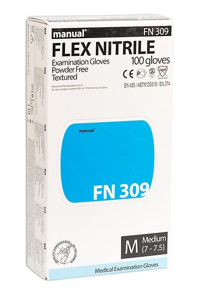 Перчатки смотровые нестерильные нитриловые Manual/Мануал 50пар р.M (FN 309)