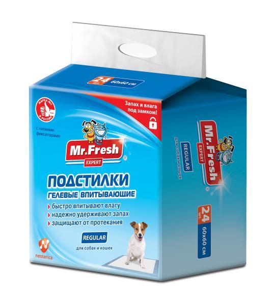 Подстилки для кошек и собак Mr.Fresh Expert Regular 60х60см 24шт консервы для кошек pettric cherie тунец курица 24шт по 80г