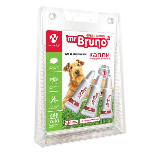 Капли репеллентные для средних собак Mr.Bruno 2,5мл ms kiss капли репеллентные для крупных кошек