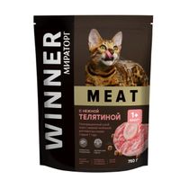 Корм сухой полнорационный с нежной телятиной для взрослых кошек старше 1года Meat Winner 750г миниатюра